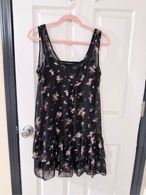 Forever 21 Black Floral Tiered Ruffle Mini Dress